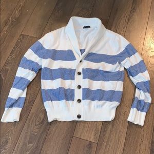 Men’s Cowl neck white and blue cardigan